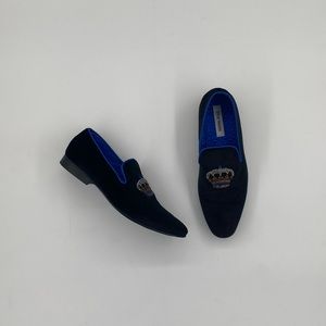 Steve Madden | Coronet Black Velvet Blue Crown Loafers